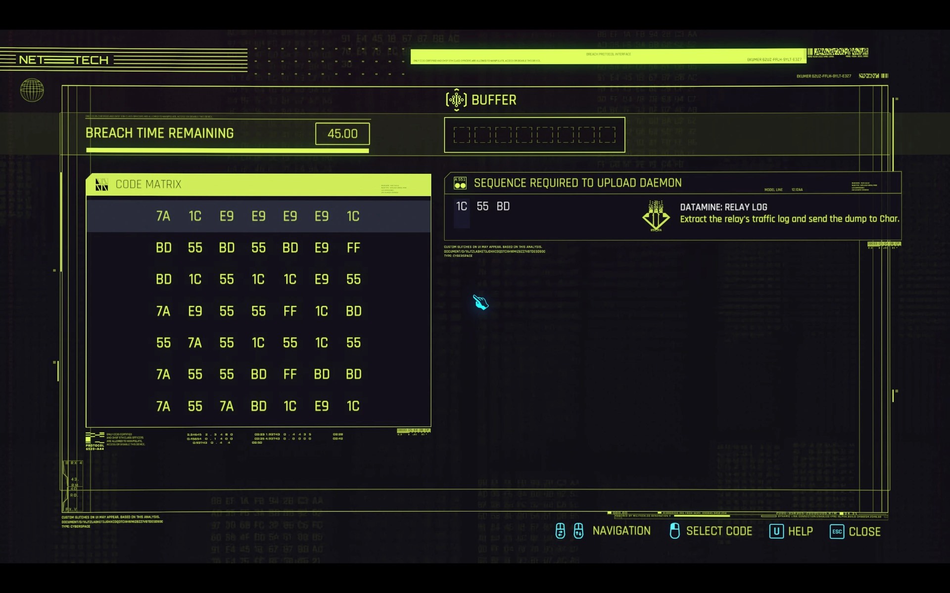 Breach protocol code matrix on the access point the Dead Ringer Cyberpunk 2077 quest mod ships