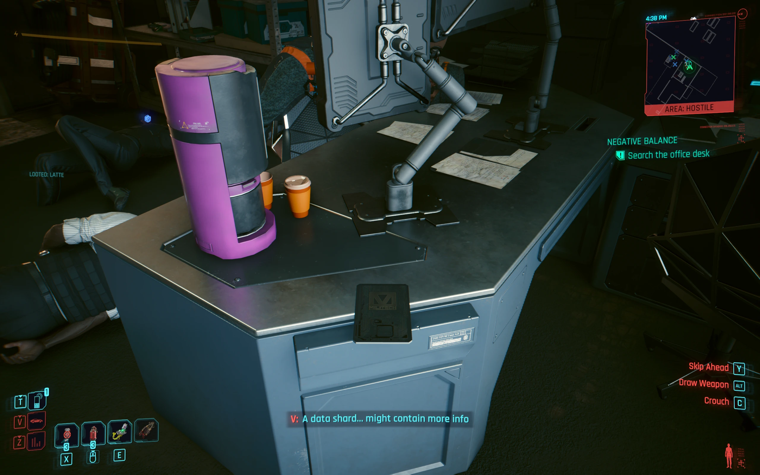 Searching an office desk with a tracked objective
